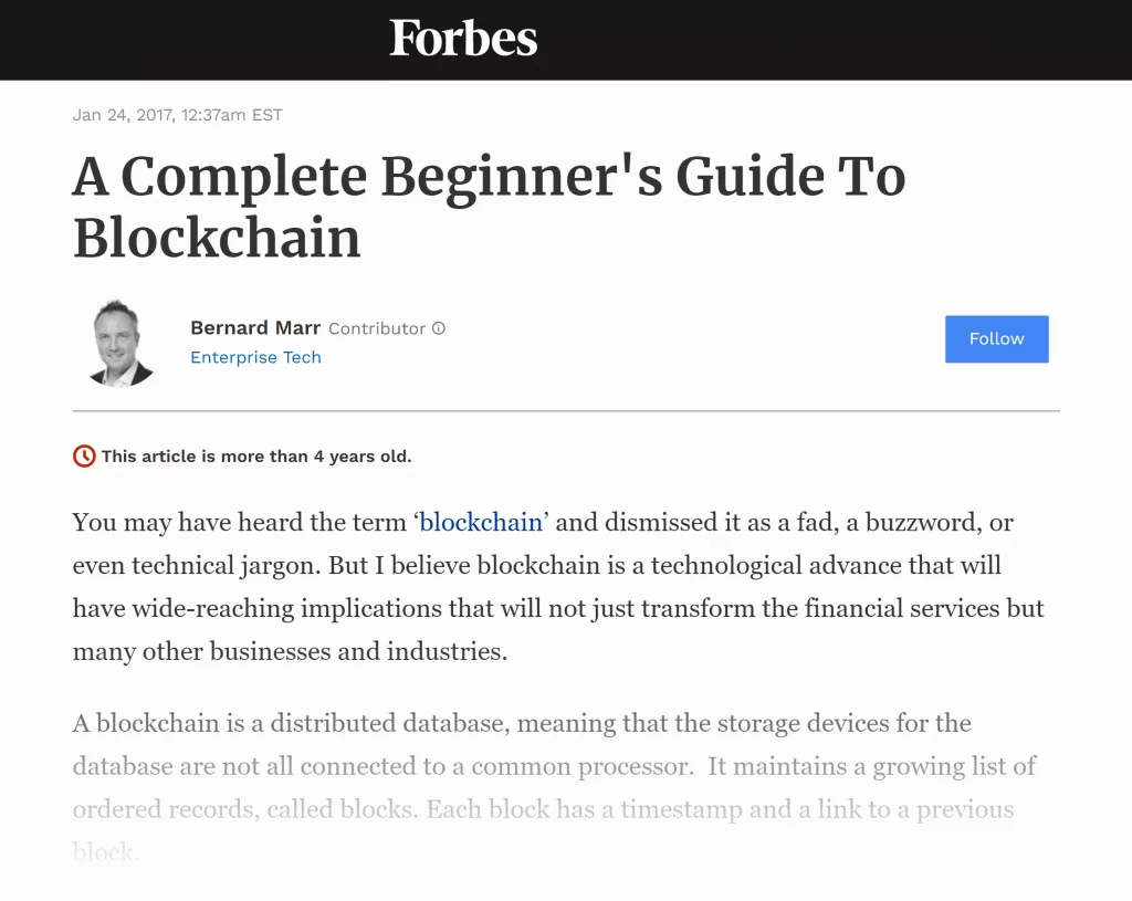 Un article du célèbre journal Forbes, qui continue d'obtenir des partages et des liens plus de 4 ans après sa première publication :